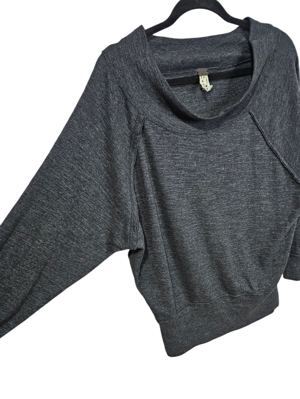 Free People Palisades Washed Black Off-the-Shoulder Sweater Top Y2K XS - Picture 6 of 13